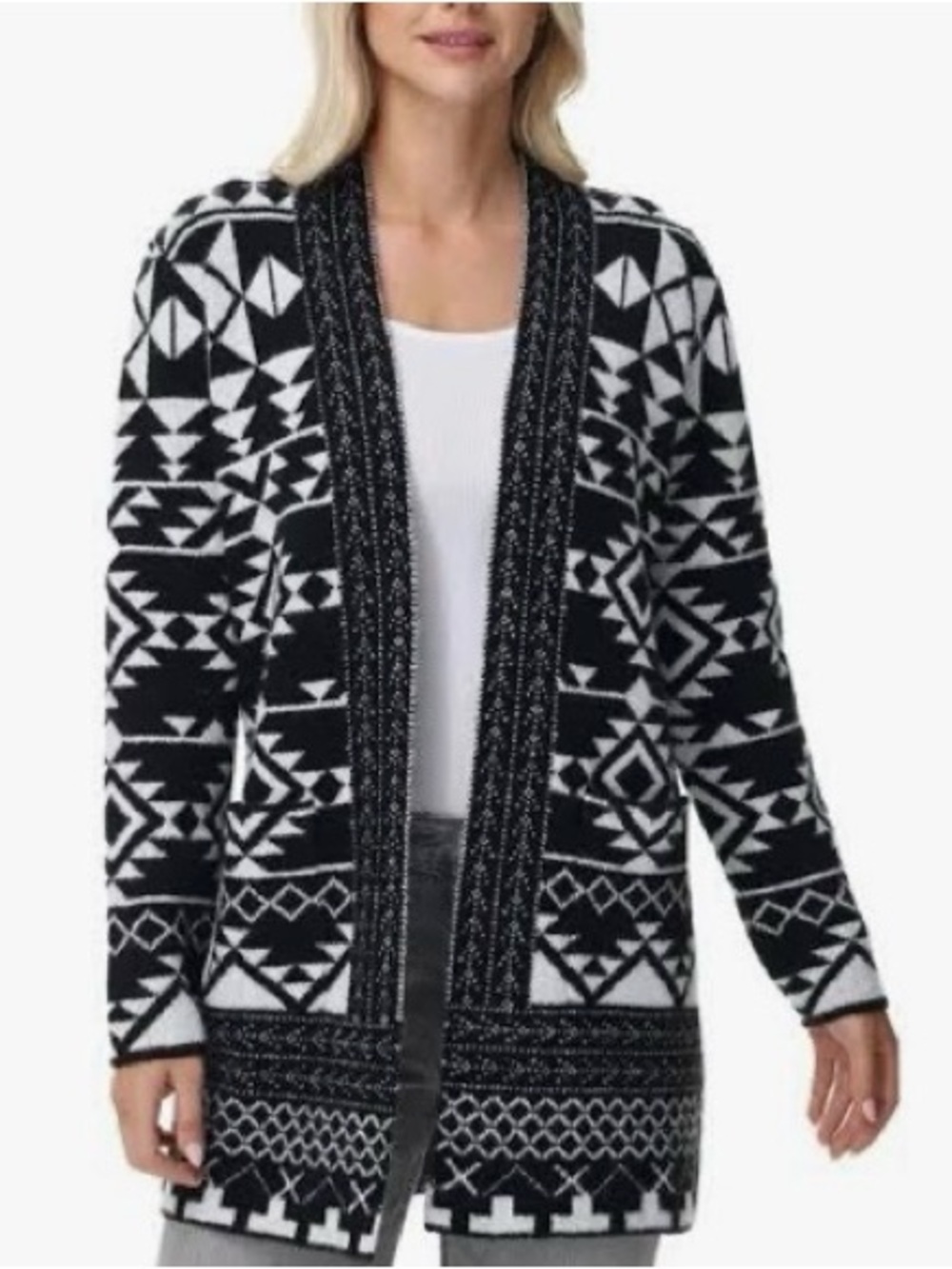 Frye Black & White Aztec Open-Front Cardigan